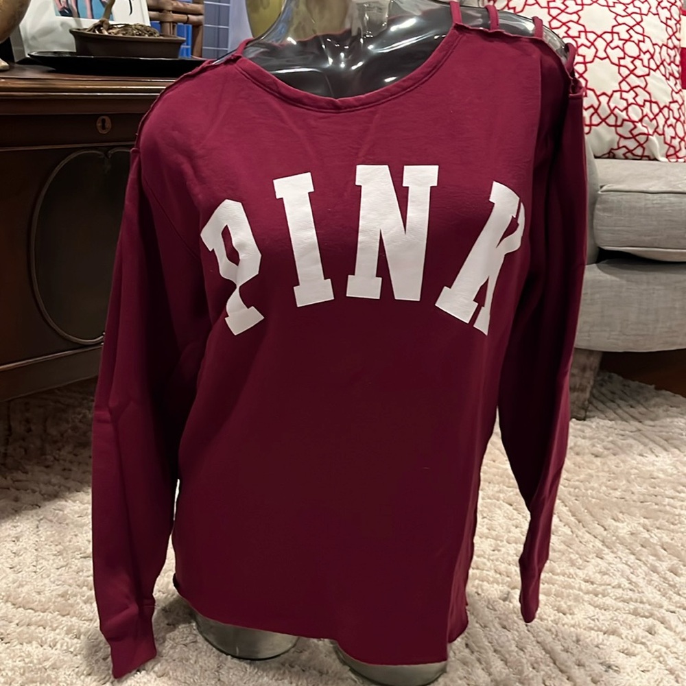 VS Pink Strappy Off Shoulder Maroon Sweatshirt Size Small